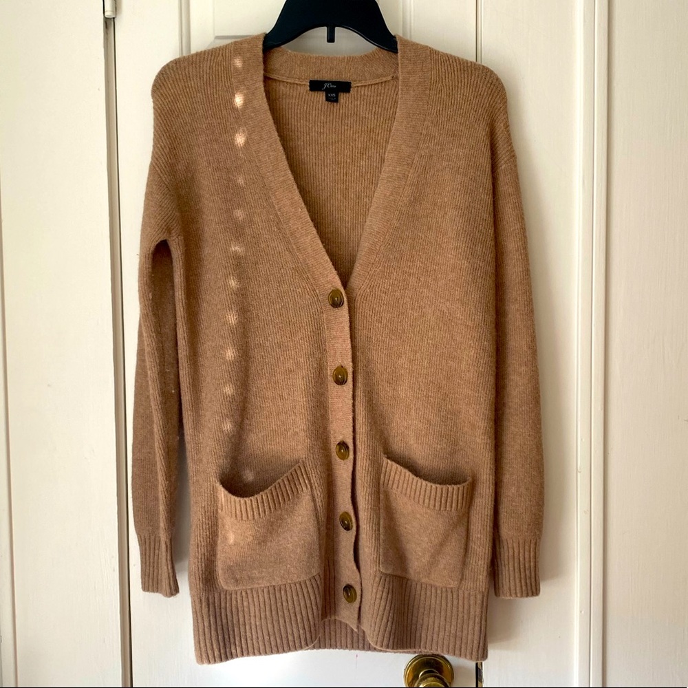 JCrew Oversized Tan Brown Beige Button Knit Cashmere Long House Cardigan